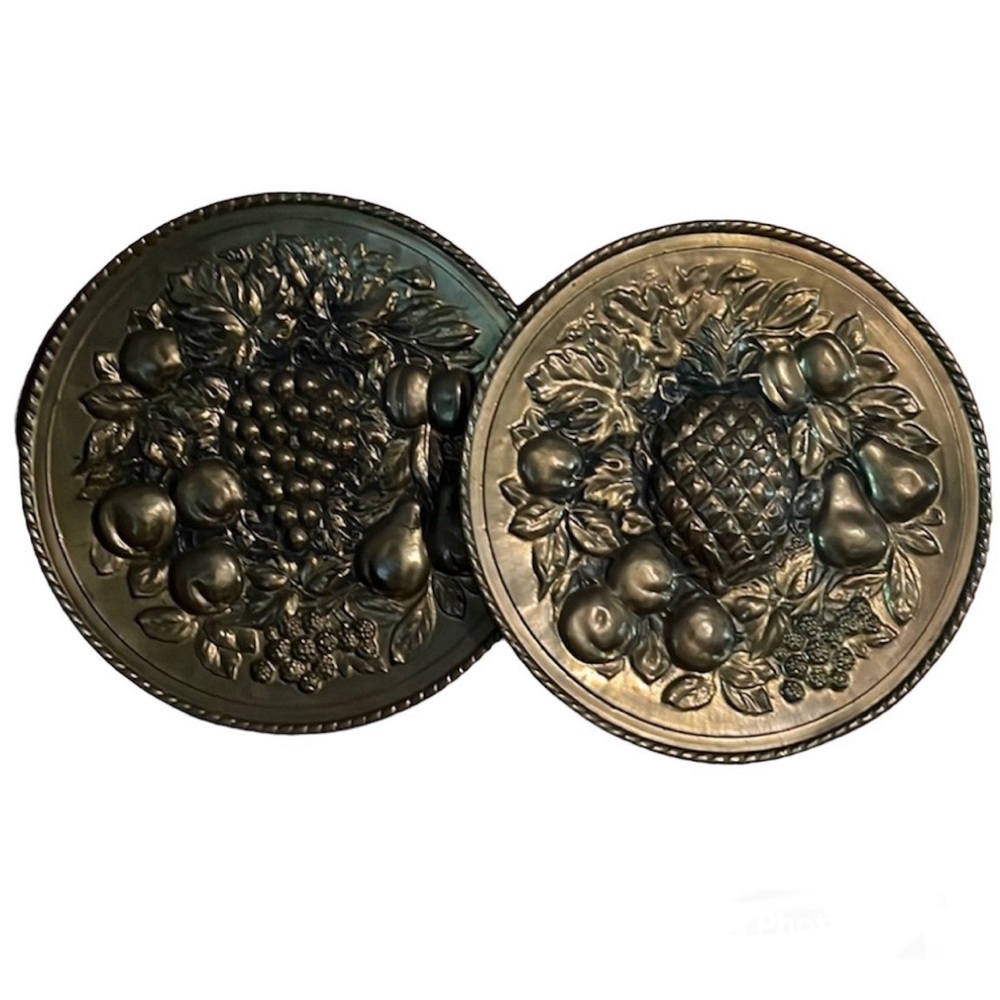 Vintage brass wall plates fruit set of 2